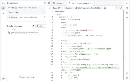 Job notebook task configuration YAML