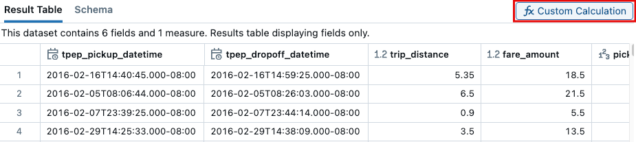The custom calculation button is highlighted in the upper-right corner of the resutls panel.