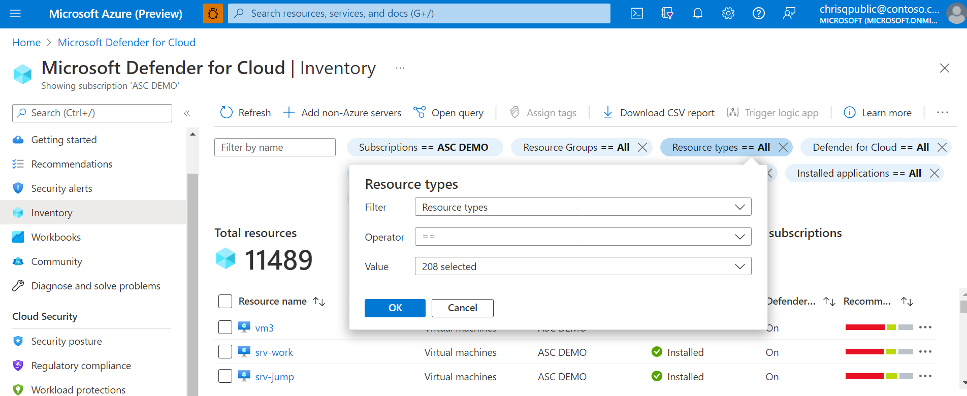 Screenshot of GCP options in the asset inventory page's resource type filter.