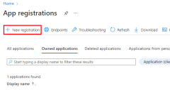 A screenshot showing the ___location of the New registration button in the App registrations page.