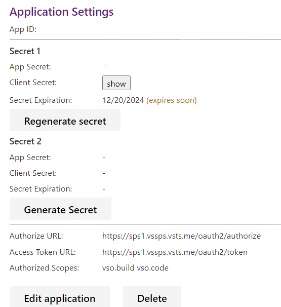 Screenshot showing Applications settings for your app.