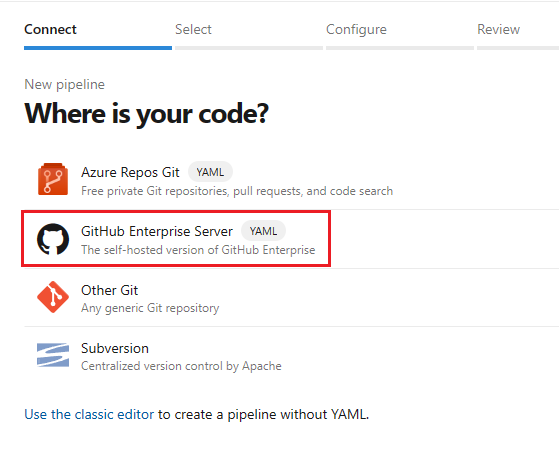 Screenshot of select GitHub as the ___location of your code.