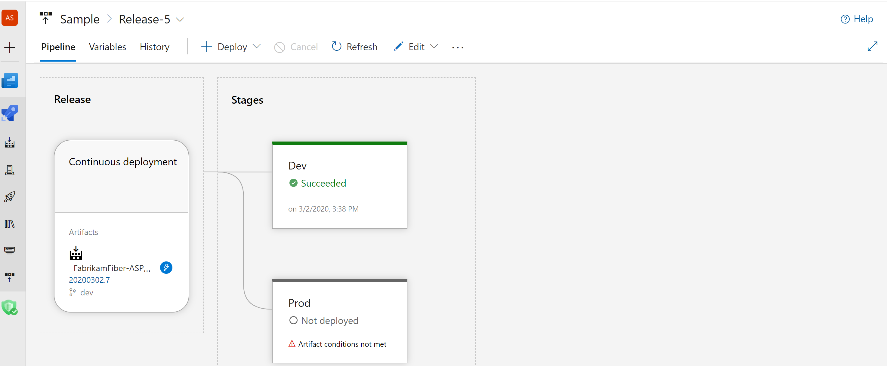 A screenshot displaying deployment to a specific stage.