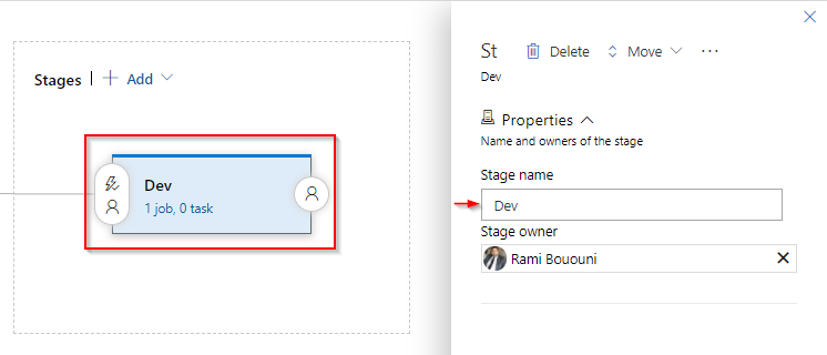 A screenshot displaying how to rename a stage in a Classic release pipeline.