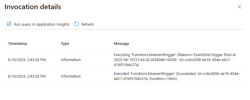 Screenshot that shows invocation details.