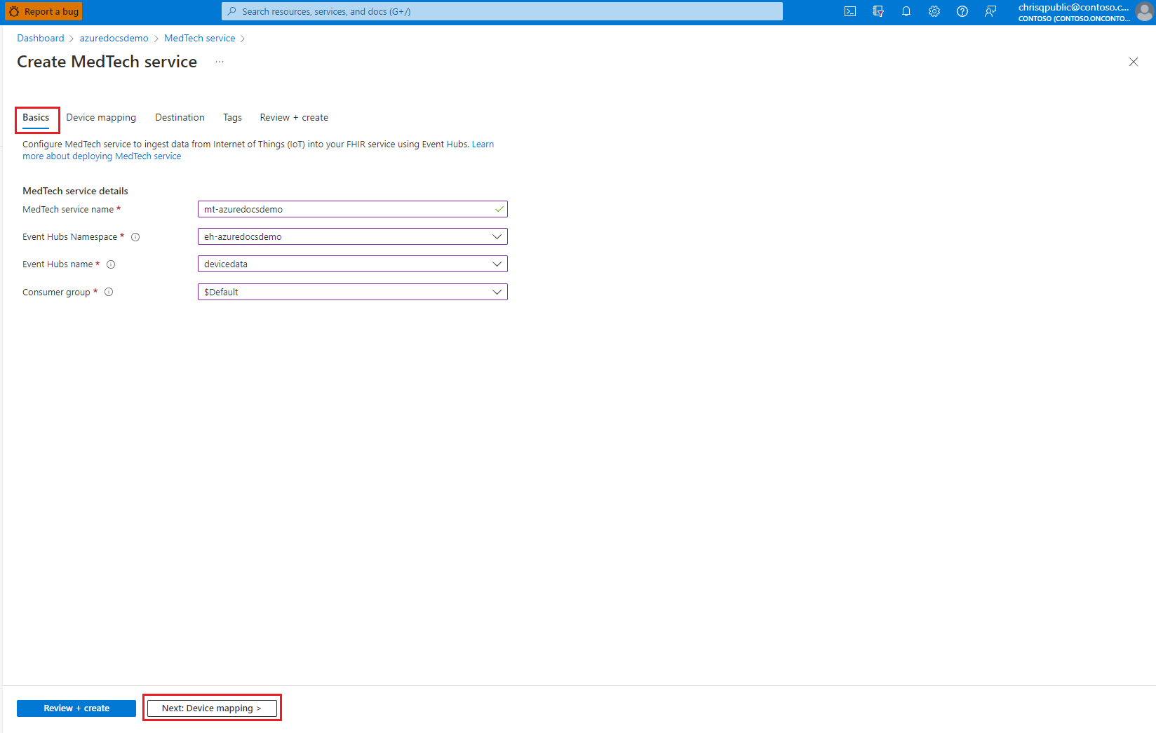Screenshot of Basics tab filled out correctly.