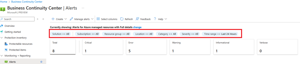 Screenshot shows how to filter alerts by severity.