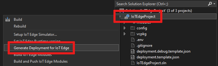 Screenshot of ___location of the 'generate deployment' menu item.