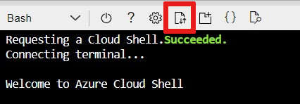 Screenshot that shows the ___location of the button in Azure Cloud Shell to upload a file.