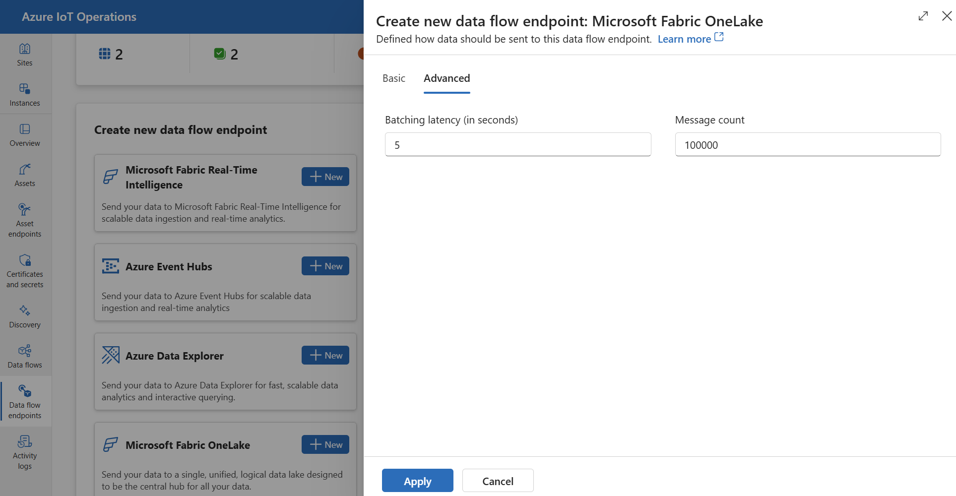 Screenshot using operations experience to set Microsoft Fabric advanced settings.