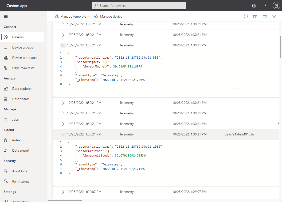 Screenshot that shows the raw data view.