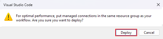 Screenshot shows confirmation message with Deploy and Cancel options.