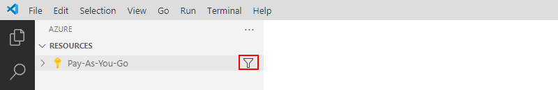 Screenshot shows Azure pane with subscriptions and selected filter icon.