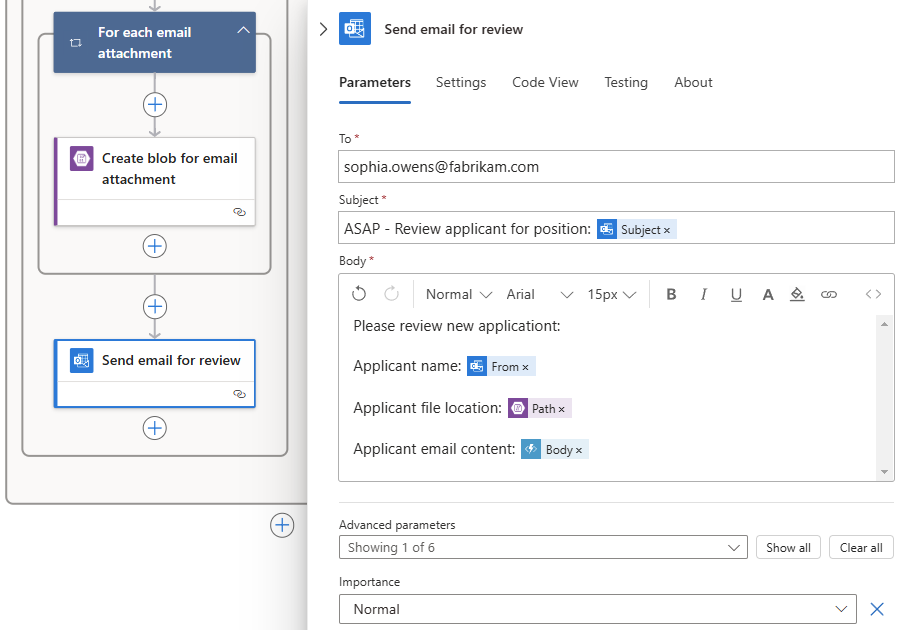 Screenshot shows sample email to send.