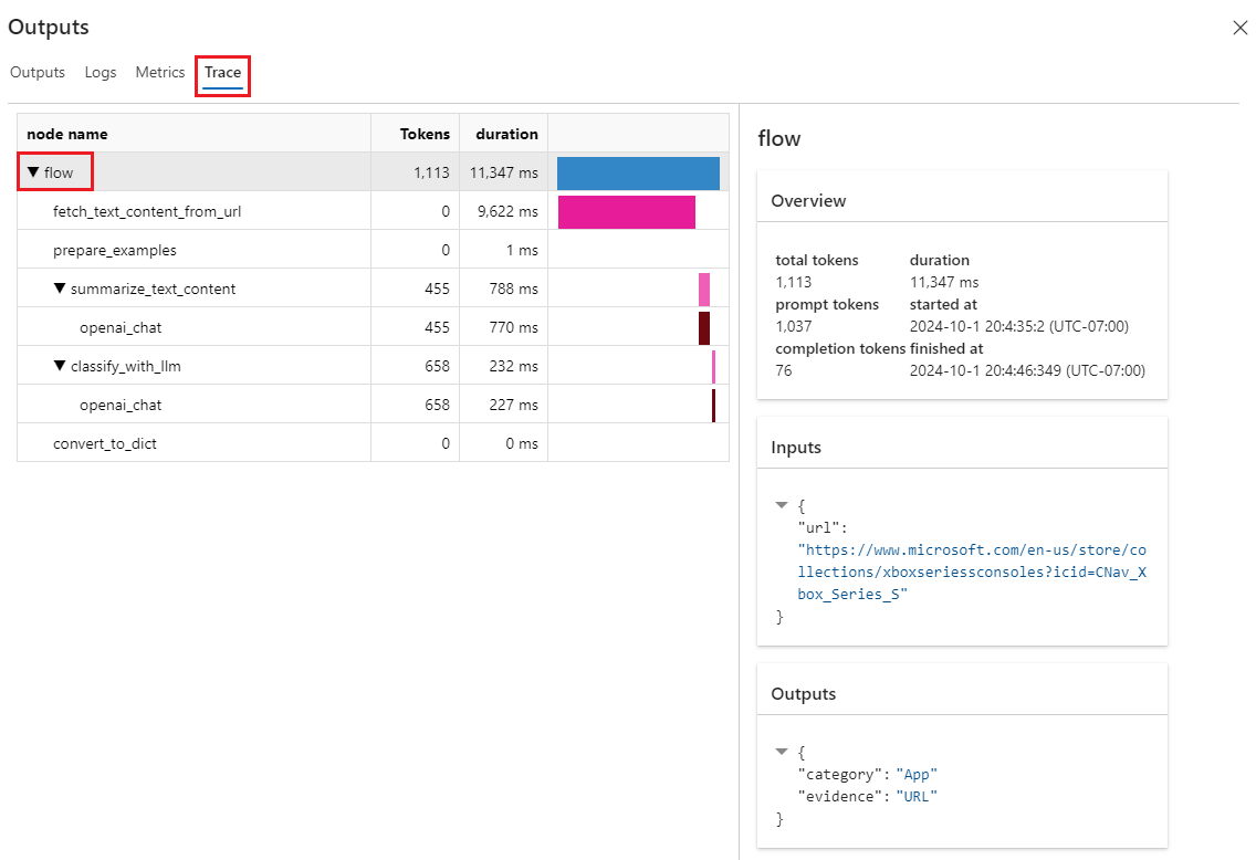  Screenshot of trace detail.