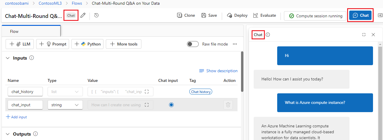 Screenshot of chat flow authoring page.