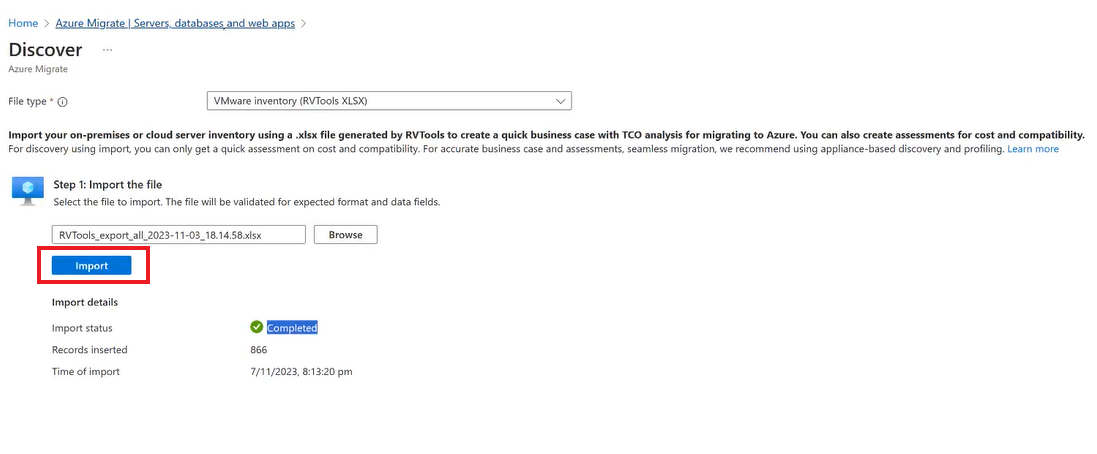Screenshot that shows to upload, check status and selecting import.