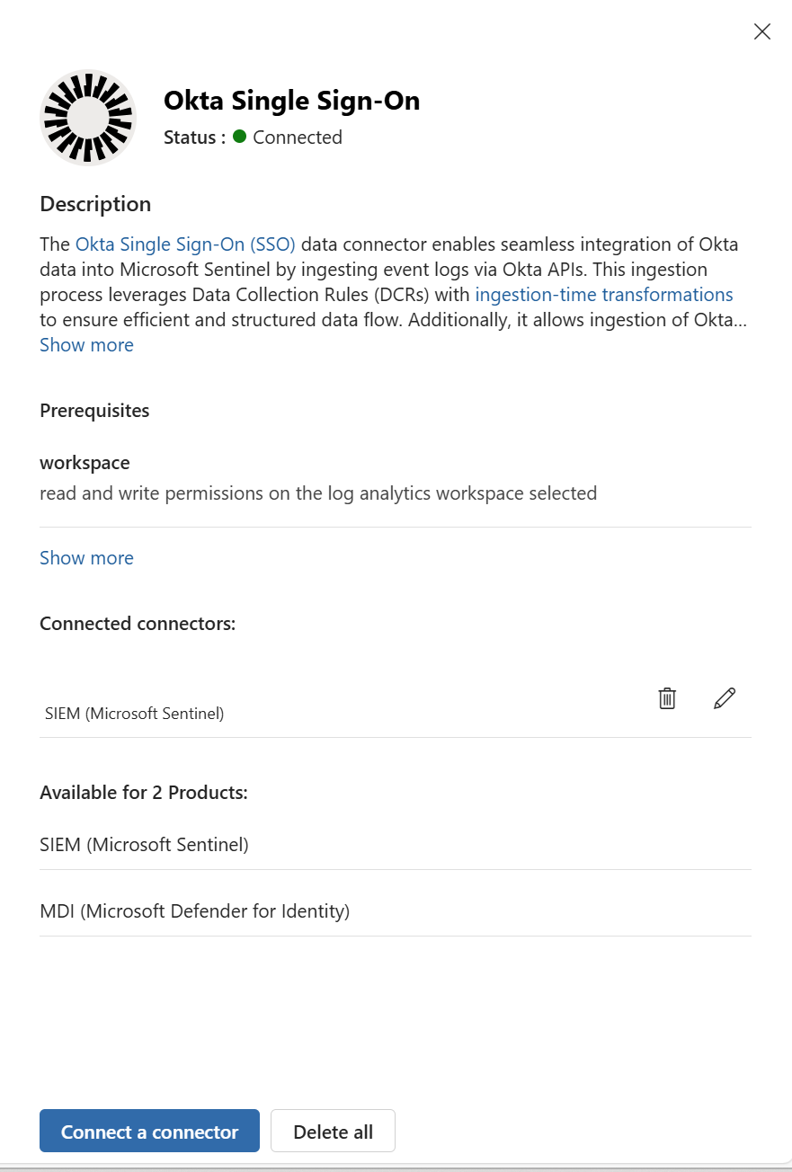 Screenshot of Okta connector configuration page.