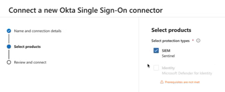 Screenshot of the select products section of the connector wizard.