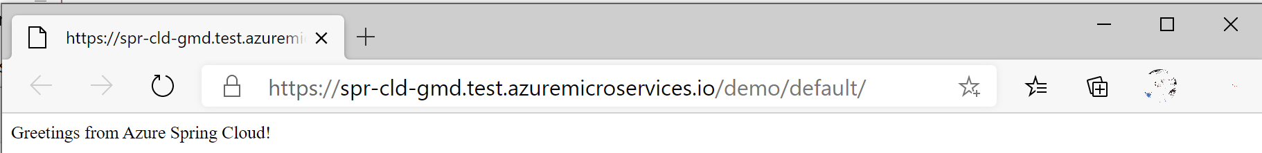 Screenshot that shows the URL of the default app.