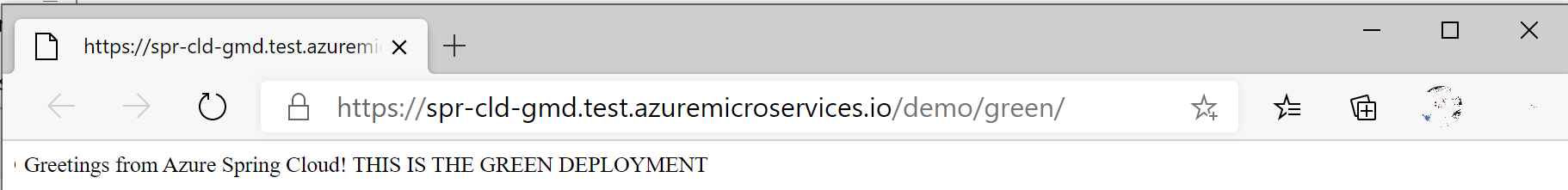 Screenshot that shows the URL of the staging app.