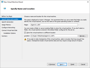 Image showing the ___location of the Name and Location fields within the New Virtual Machine Wizard.