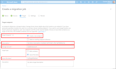 Screen capture of the Target tab illustrating the ___location of the New Target Endpoint fields.