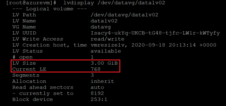 Screenshot showing the code that confirms the new sizes with the sizes highlighted.