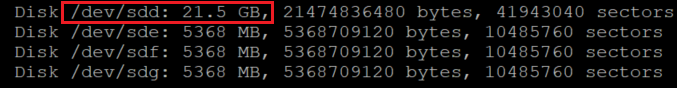 Screenshot showing the code that checks disk size with the result highlighted.