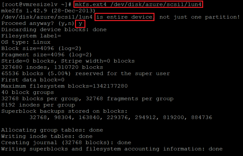 Screenshot showing additional code that creates a file system and matches the disk to the linked devices with the results highlighted.