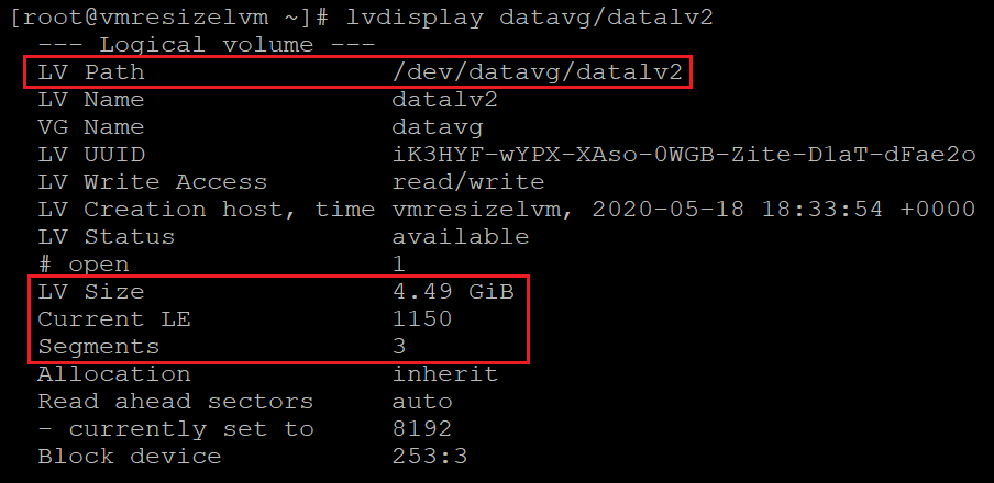 Screenshot showing the code that gets information about the local volume with the results highlighted.