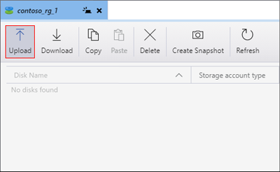 Screenshot of Azure Storage Explorer highlighting the ___location of the Upload button.