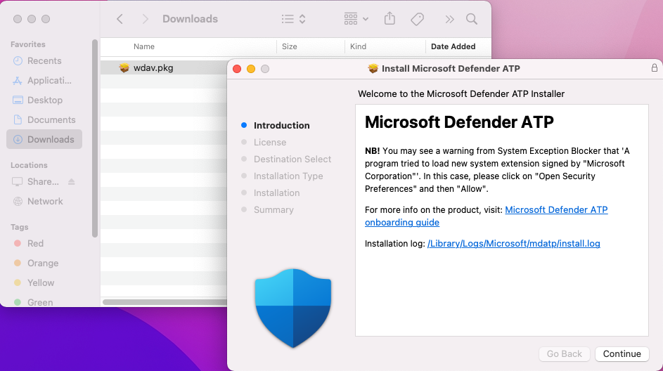 Screenshot that shows the installation process for the application.