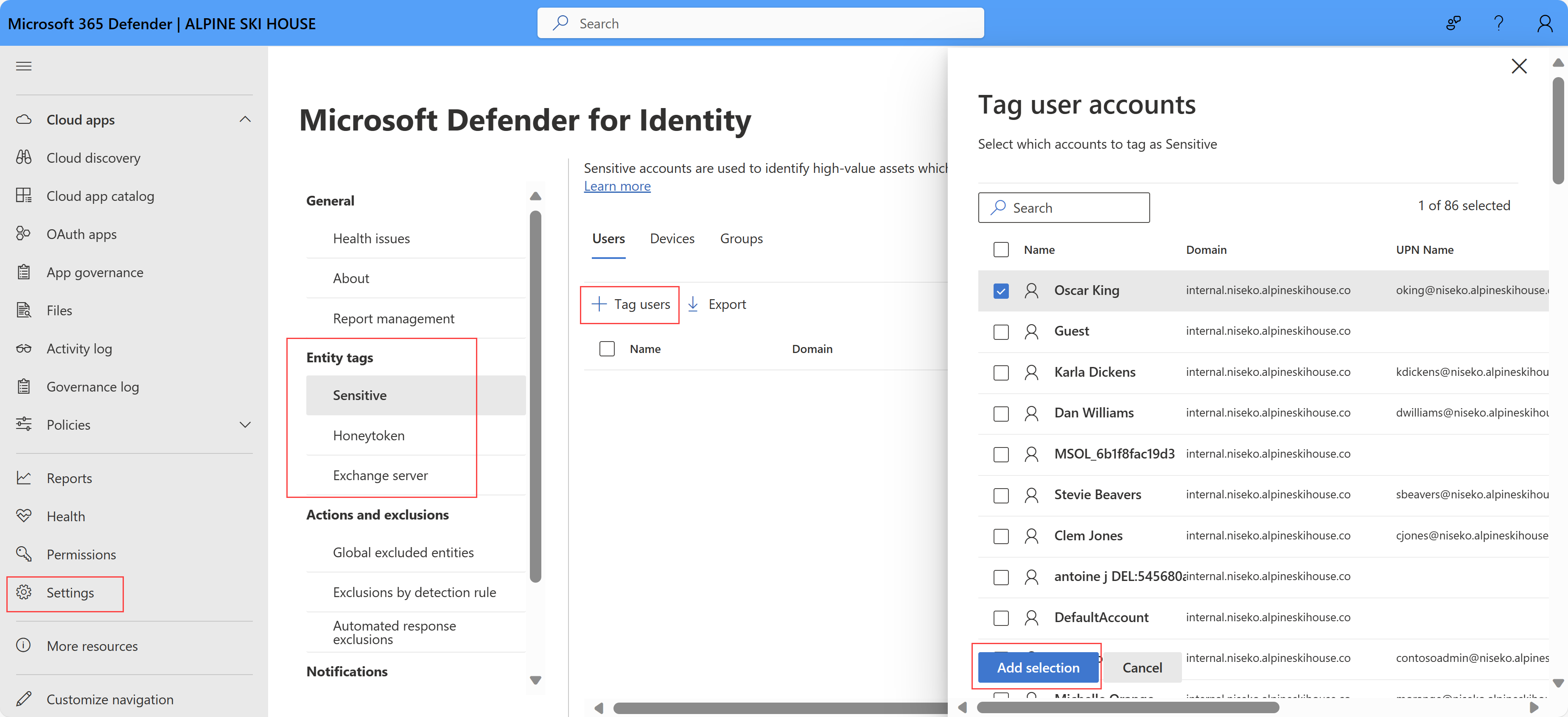 Screenshot of tagging user accounts as sensitive.