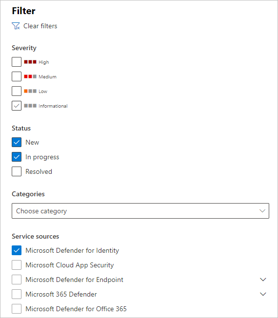The filter for the Defender for Identity events