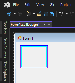 A custom control as rendered in Visual Studio. The control is an empty box with different colors bordering it. Each color is inset by a single pixel.