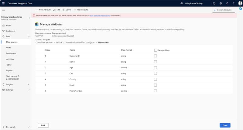 Screenshot of the Manage attributes page showing the auto-generate attributes message.