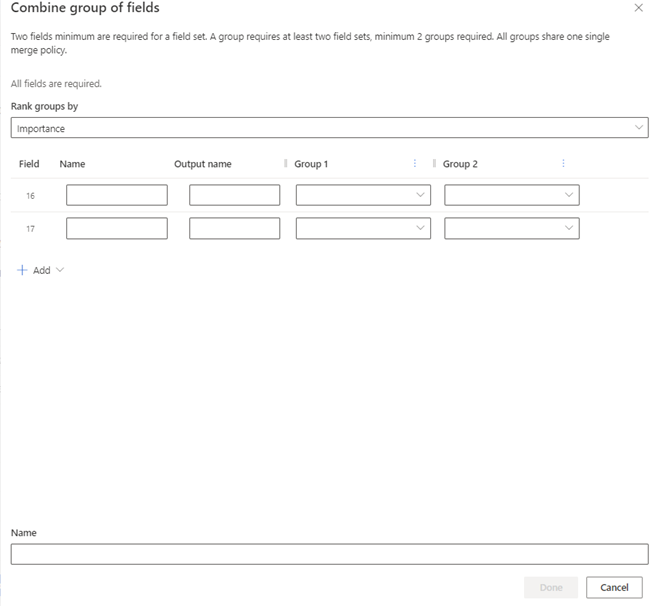 Combine group of fields screen.