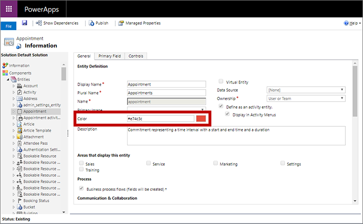 Set the color for an entity Set the color for an entity.
