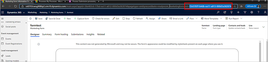 Marketing form ID in the URL Marketing form ID in the URL.