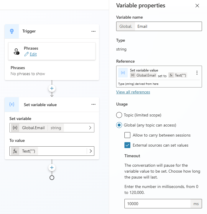 Configure context variable in a topic.
