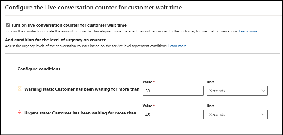 Screenshot of configure live conversation counter.