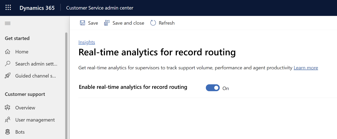 Screenshot of the record routing option from the Customer Service admin center