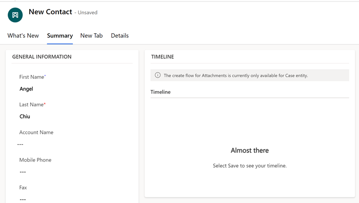 create record for an entity form