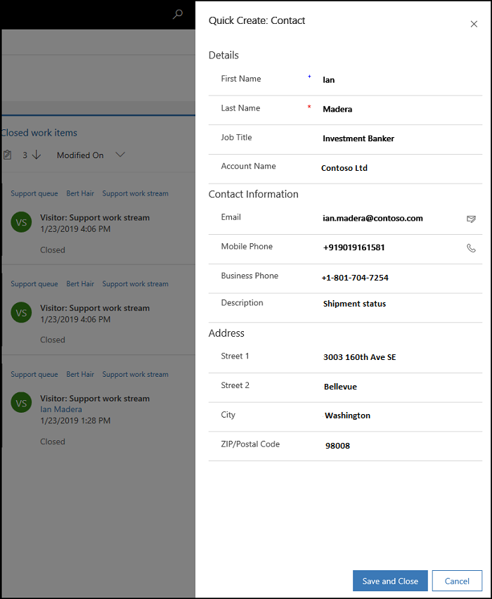 Quick create contact Quick create contact.