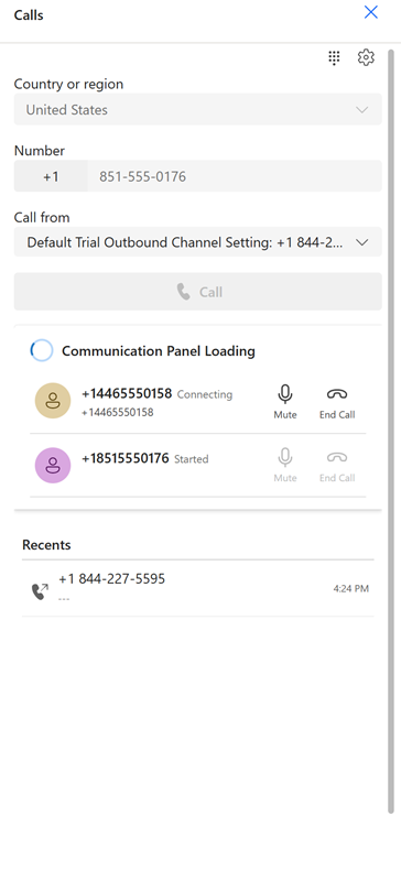 Screenshot of widget with Outbound dialer for voice calls.