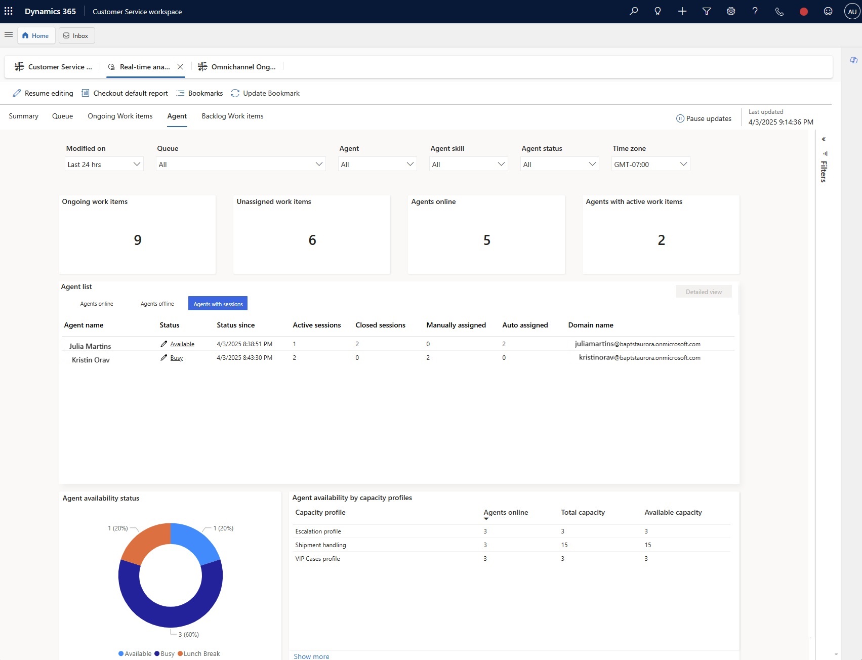 Screenshot of agent report