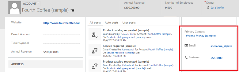 Contact quick view form on the account form.