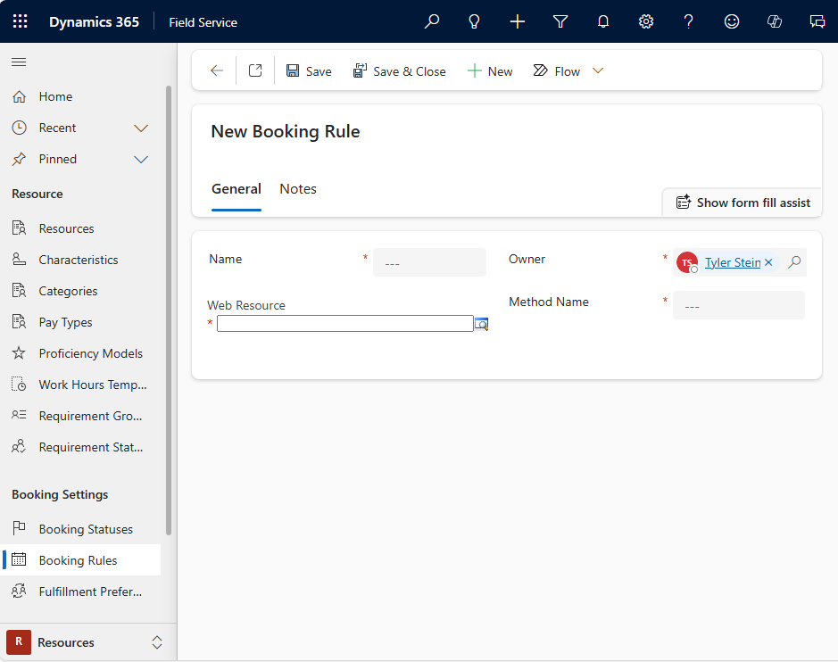 Screenshot of a new booking rule.