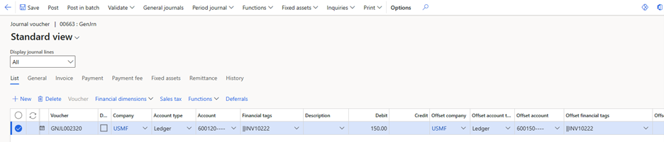 Financial tag values on journal lines.